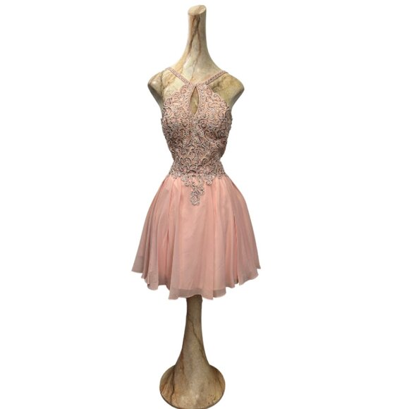 May Queen Dresses & Skirts - Sparkling Peach Formal Dress with Glitter‎ Appliqué – Elegant & Eye-Catching NWT